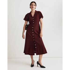 Madewell Crinkle Cotton Button-Front Midi Dress Maroon